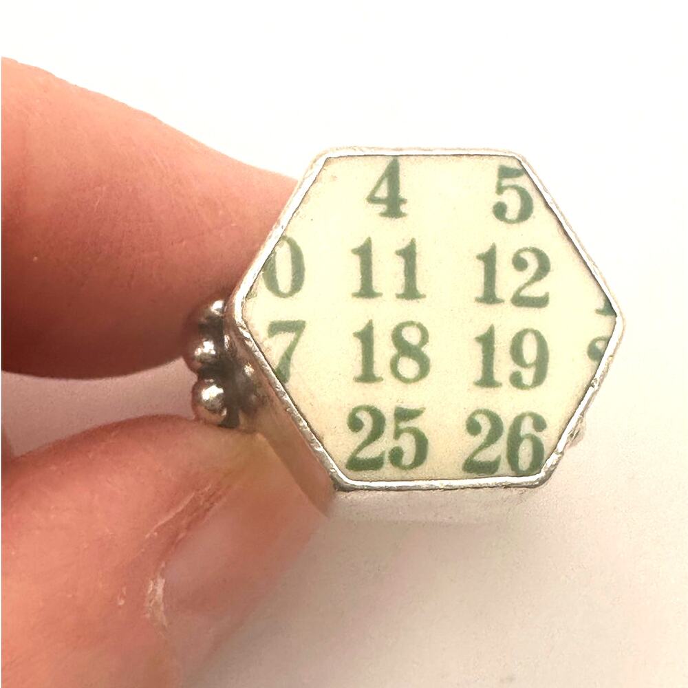 CHINA BAROQUE Ring 925 Sterling Silver Keno Green Number Game CB Pinkie Jewelry - Picture 12 of 12